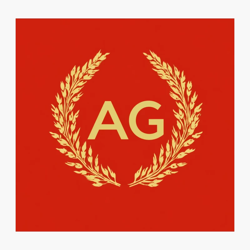 AG Gold Laurel Wreath Logo on Red Background Throw Pillow