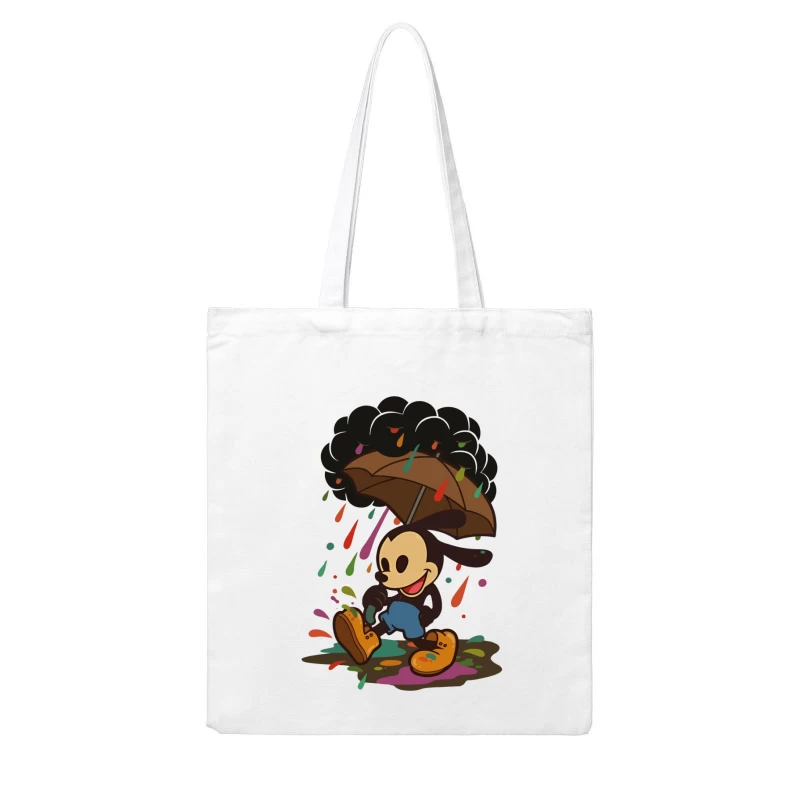 Mickey’s Rainy Day Adventure – Retro Whimsy Cotton Tote Bag