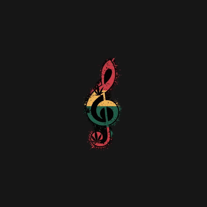 Reggae-Inspired Musical Treble Clef with Cannabis Motif Desk Mat