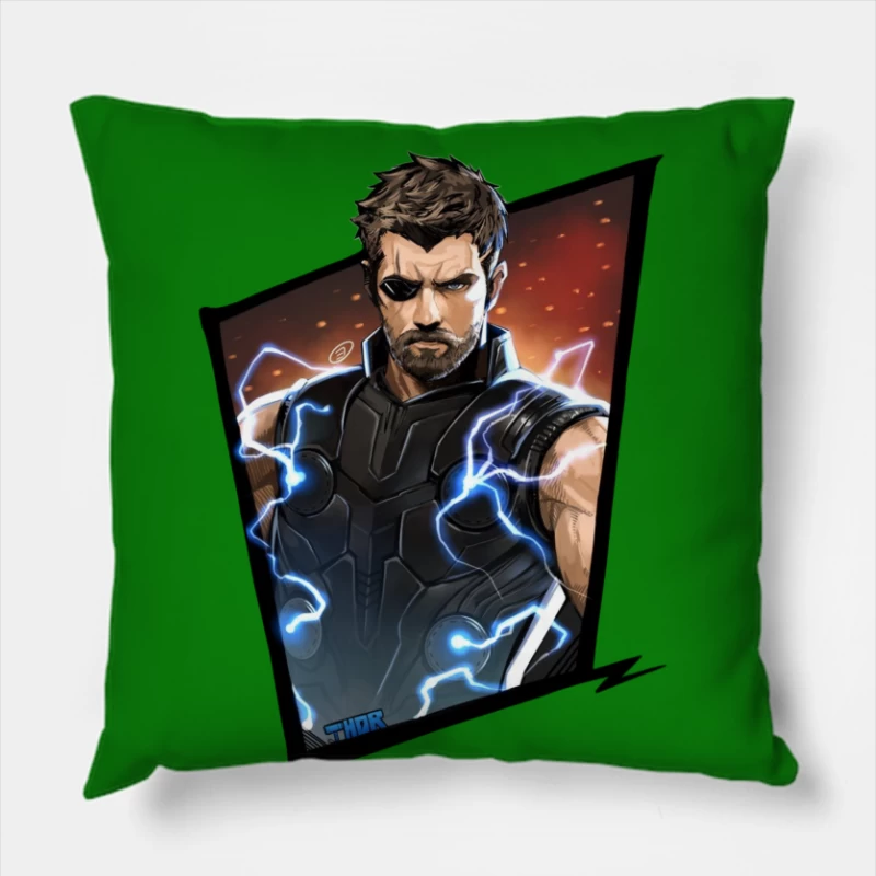 Superhero Character with Lightning Effects Throw Pillow