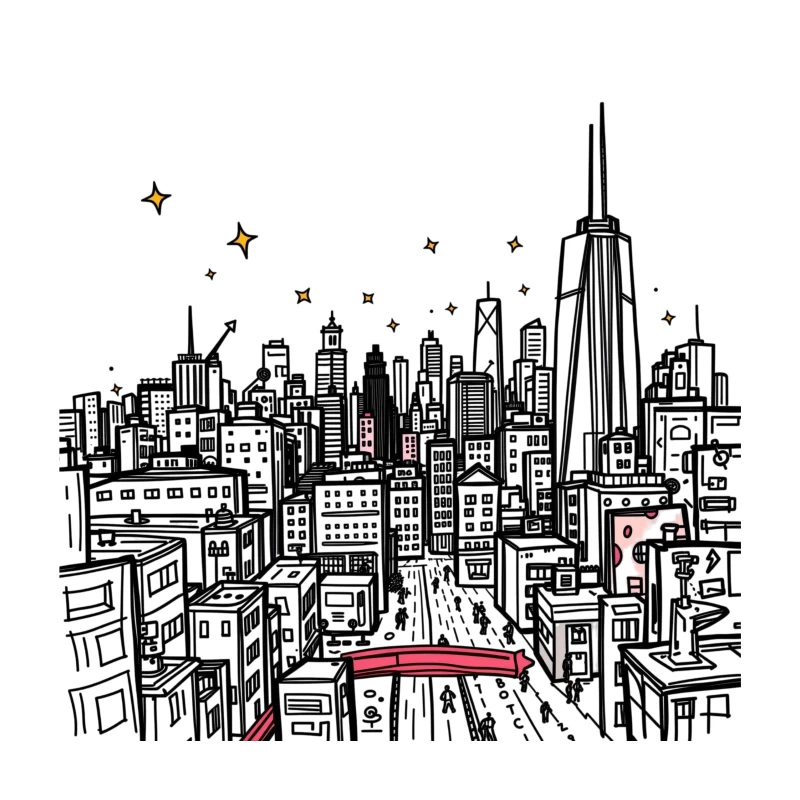 Nighttime Cityscape Illustration Throw Pillow