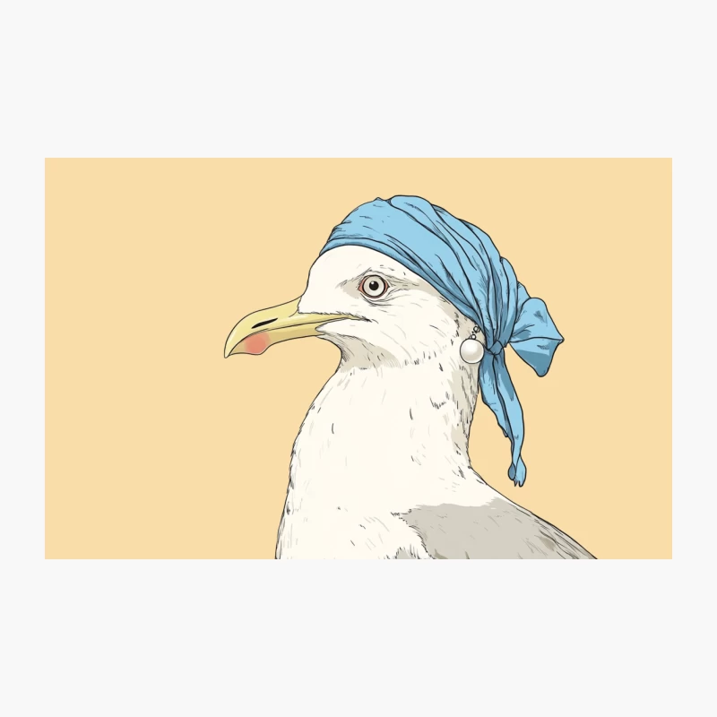 Artistic Seagull Wearing Blue Bandana Illustration Travel Mug