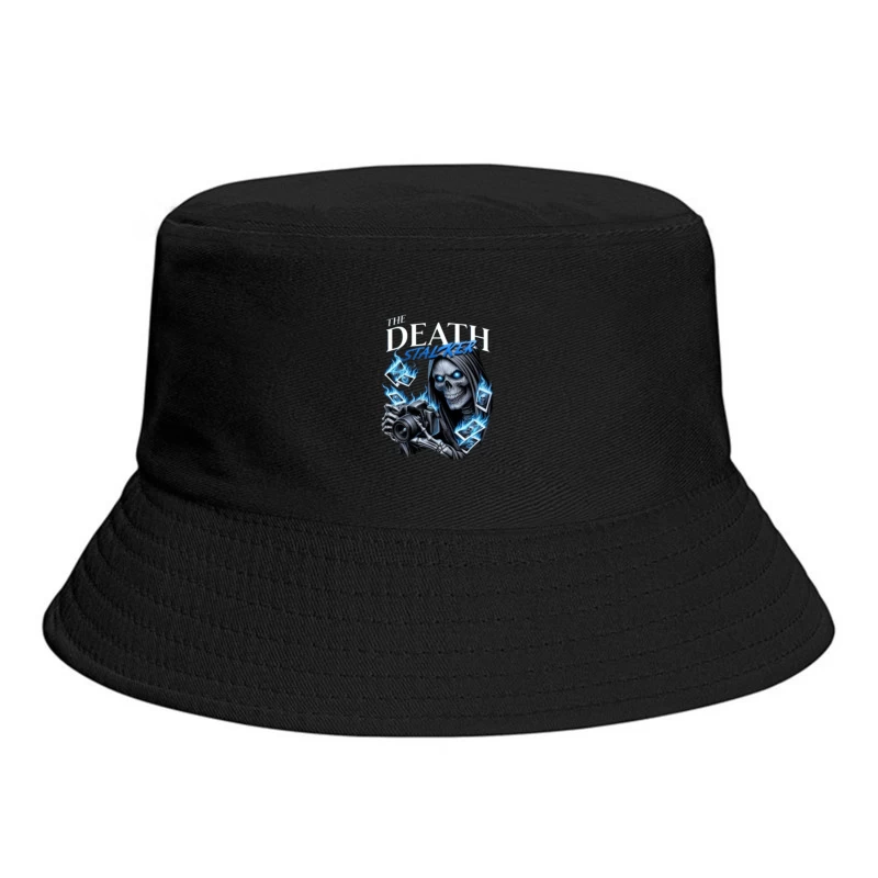 The Death Stalker: Skeletal Photographer with Blue Flames Bucket Hat