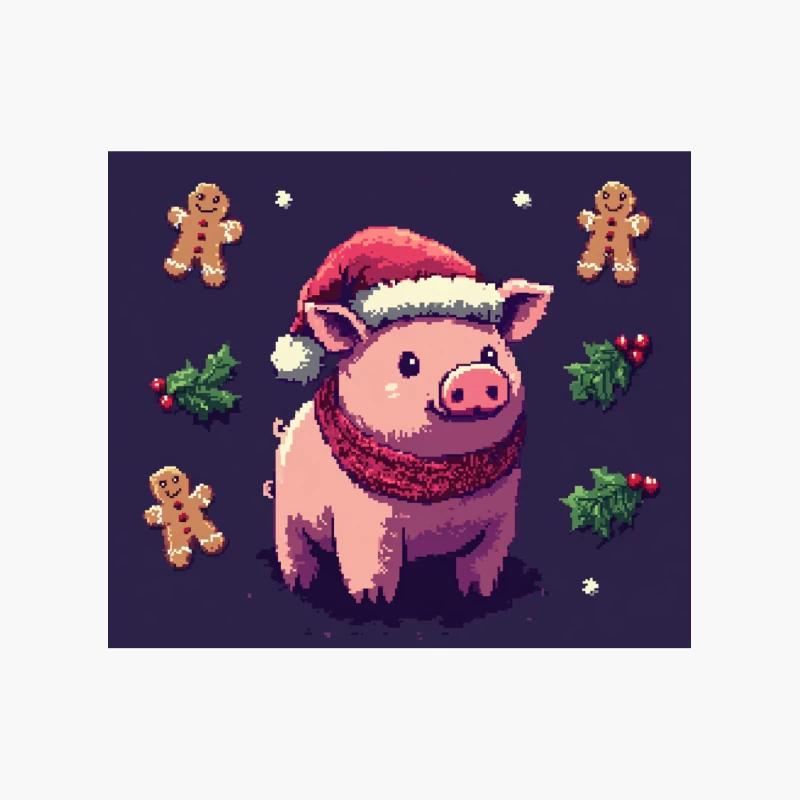 Festive Pixel Art Christmas Pig with Gingerbread Friends Cotton Tote Bag