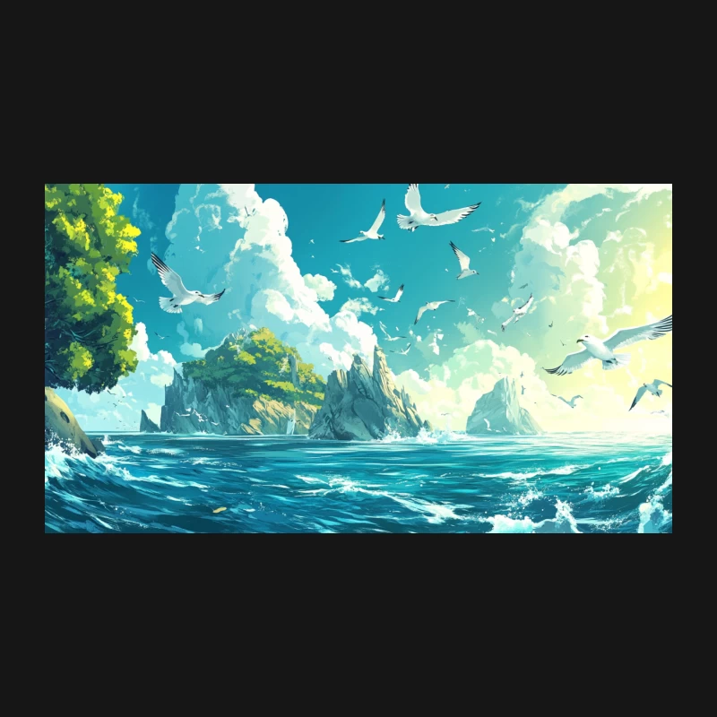 Tranquil Fantasy Seascape with Soaring Birds Desk Mat