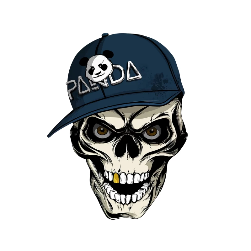 Skull with Panda Cap Graphic Illustration Tapestry