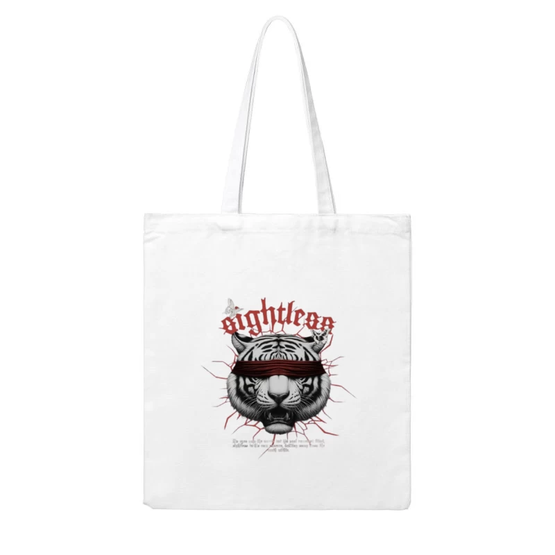 Blindfolded Tiger with Gothic Typography Cotton Tote Bag