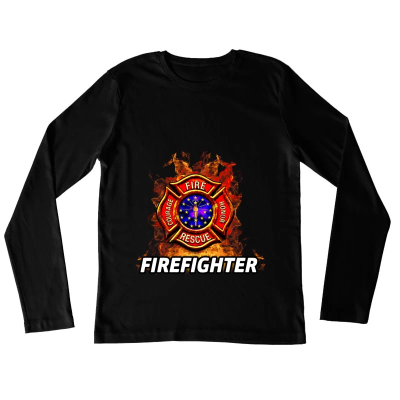 Emblème de pompier en flammes Femme Manches Longues T-Shirt