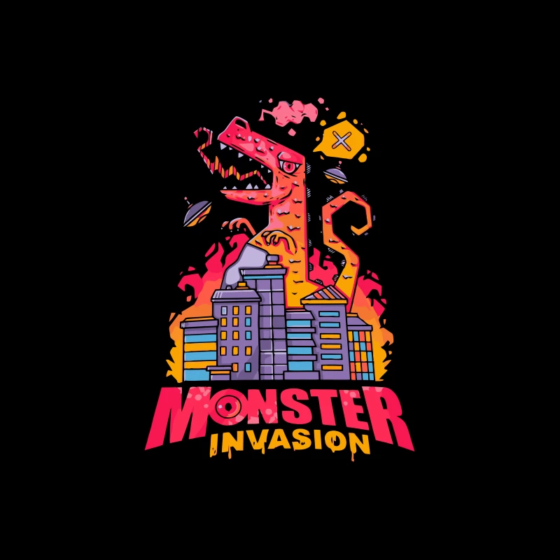 Monster Invasion: A Colorful Cartoon Illustration Tapestry