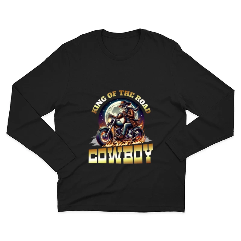 King of the Road: Skeleton Cowboy Biker Under Moonlight Male Long Sleeve T-Shirt