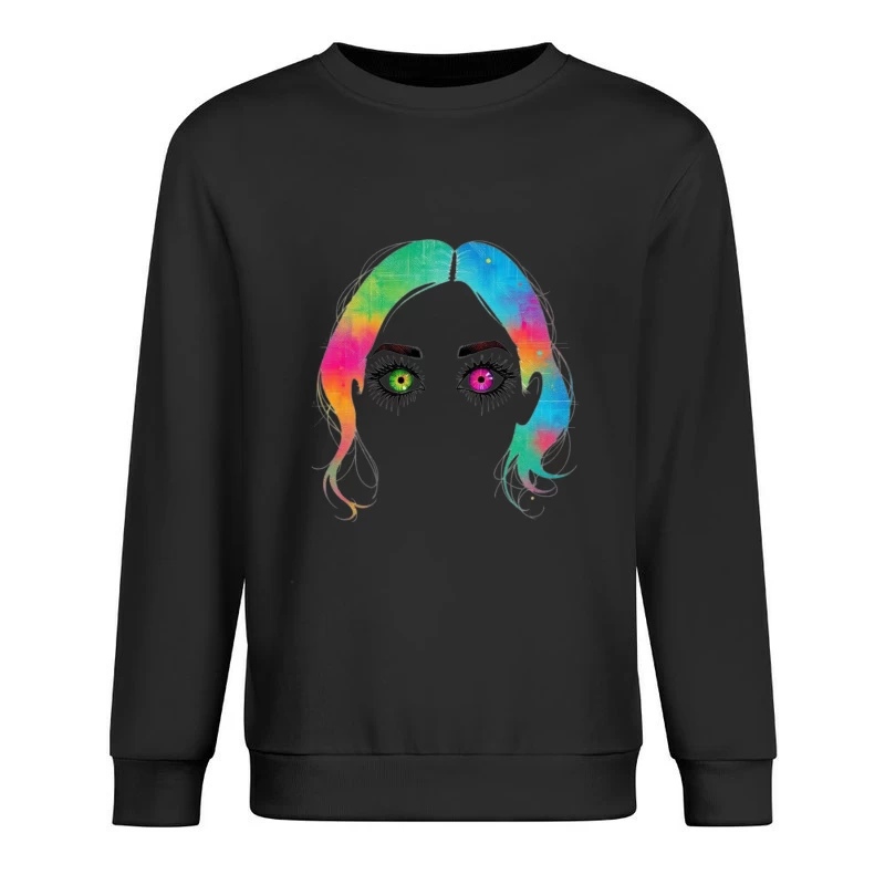 Artistic Rainbow Portrait with Heterochromatic Eyes Male Pullover Sweatshirt