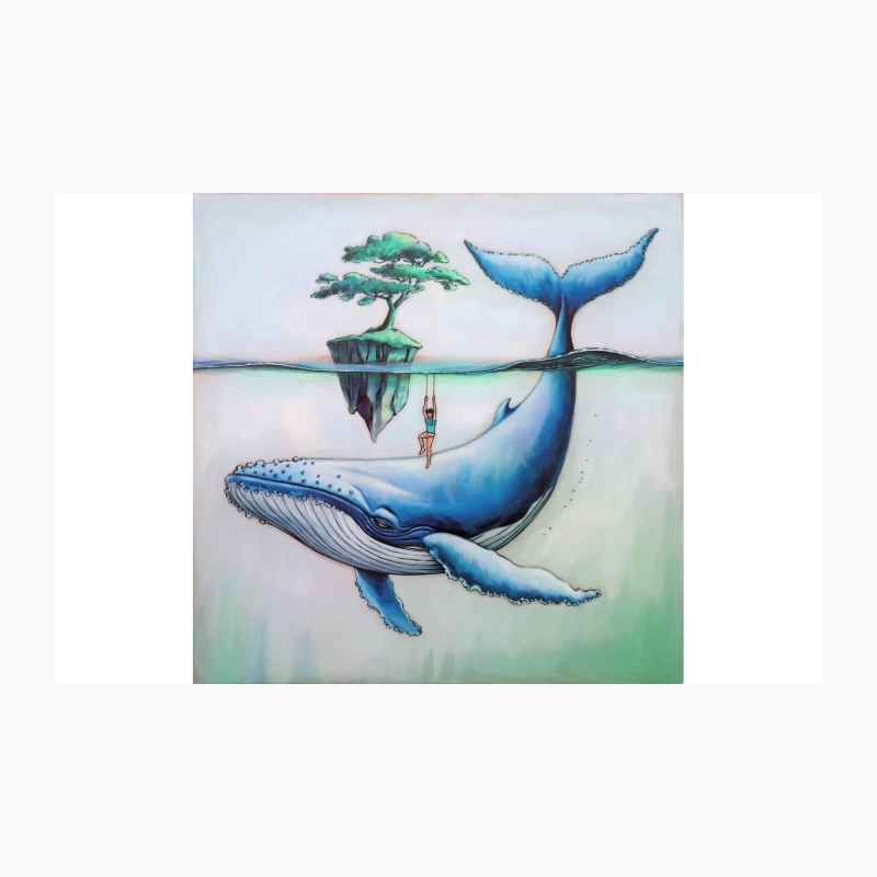Surreal Whale Dream: Floating Island and Underwater Fantasy Travel Mug