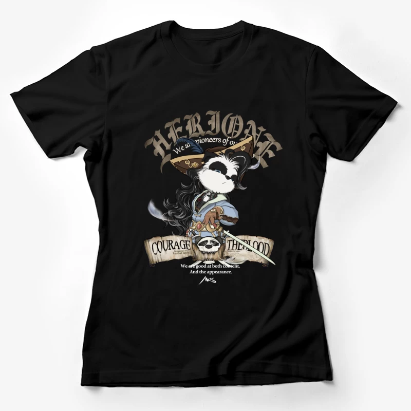 Heldin Katze mit Schwert und Totenkopf Damen T-Shirt