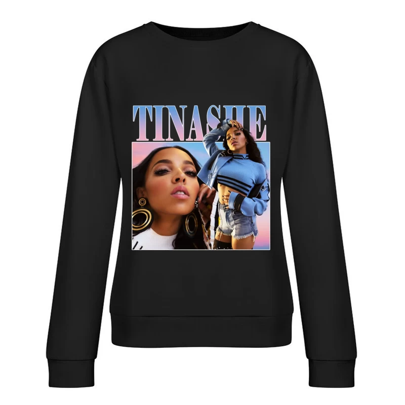 Stylish R&B Album Cover Featuring Modern Fashion and Glamour Portrait Female Pullover Sweatshirt