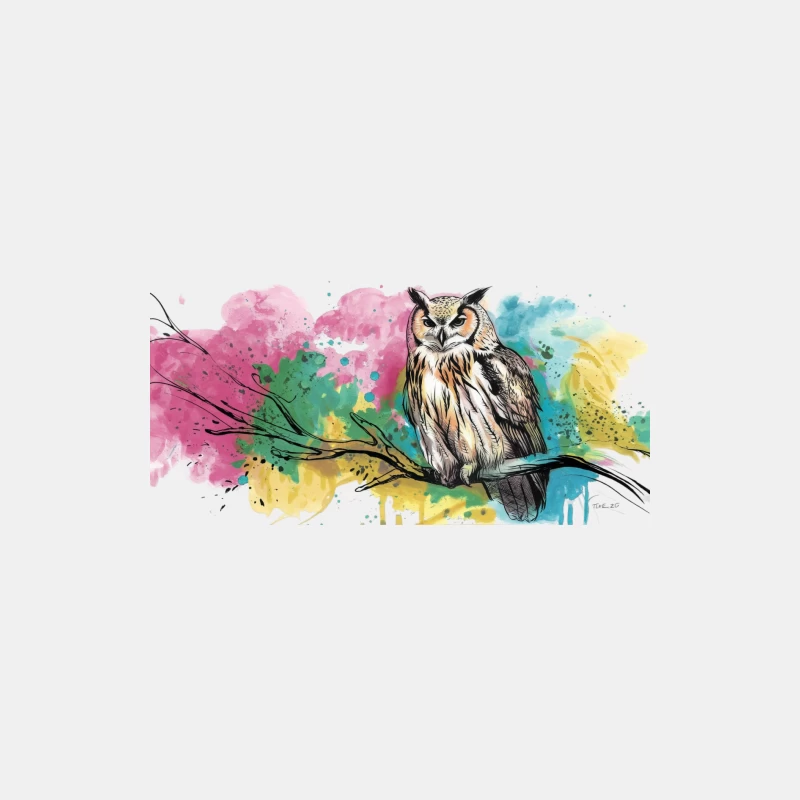 Vibrant Watercolor Owl Perched on Branch Male Tank Top