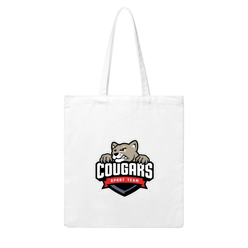 Fierce Cougar Sports Team Logo with Red Banner Cotton Tote Bag