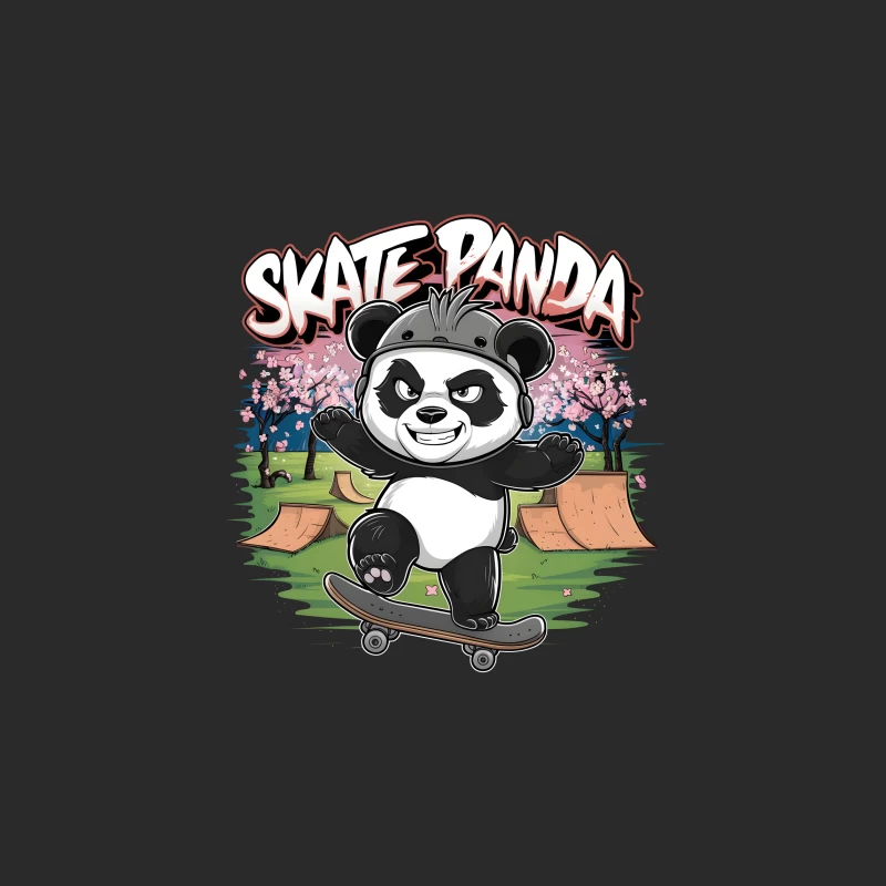 Skateboarding Panda in Cartoon Skate Park with Cherry Blossoms Baseball Cap