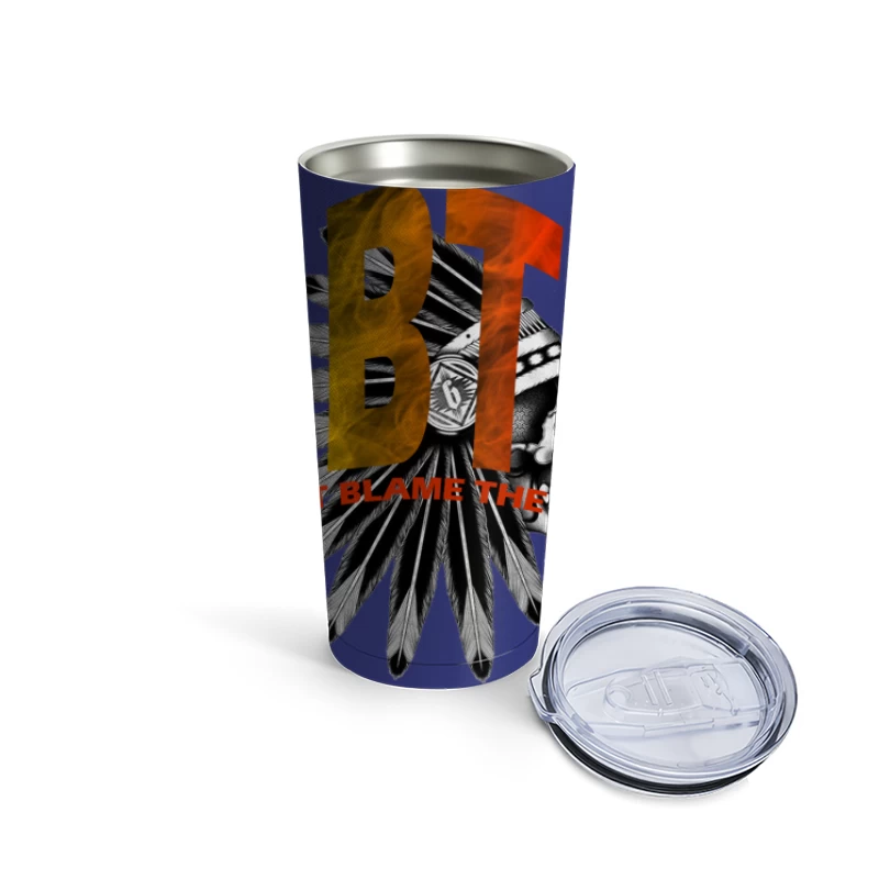 DBTK Logo Design Featuring Feathers and Skull Travel Mug