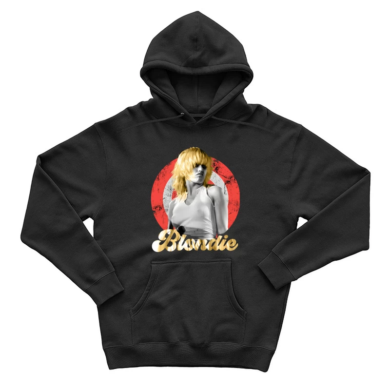 Stylized Music Portrait with Red Circle Backdrop Male Pullover Hoodie