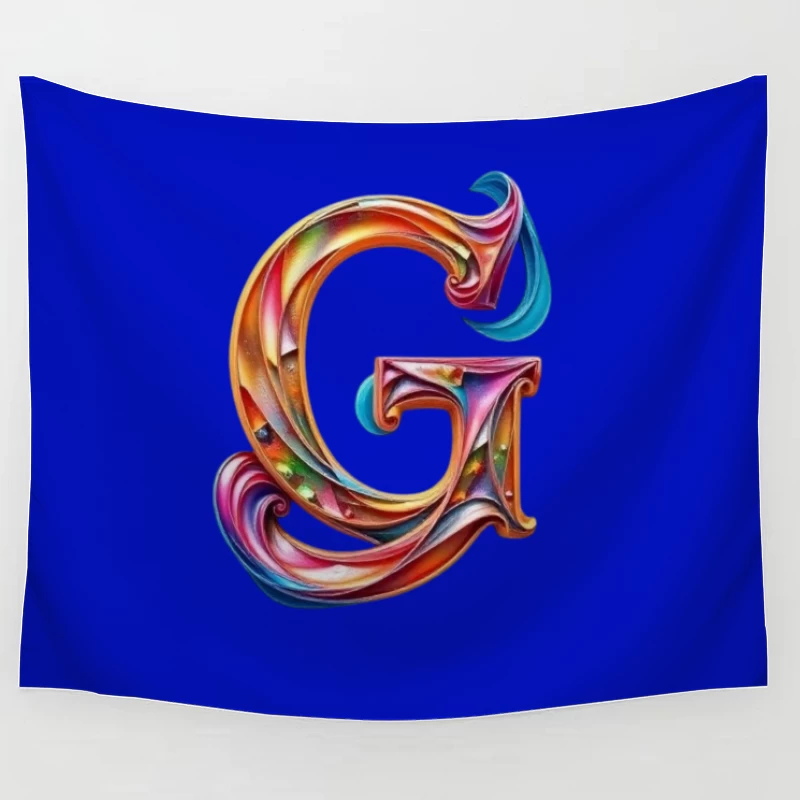 Colorful 3D Typography: Decorative Letter G with Swirling Gradient Pattern Tapestry