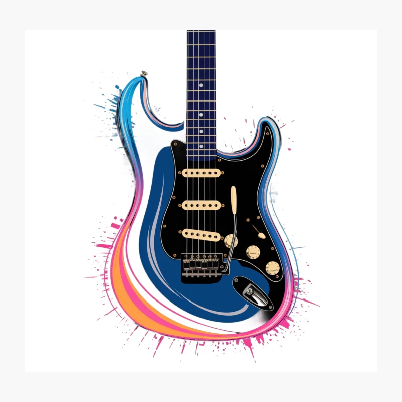 Vibrant Electric Guitar with Artistic Splash Effect Throw Pillow