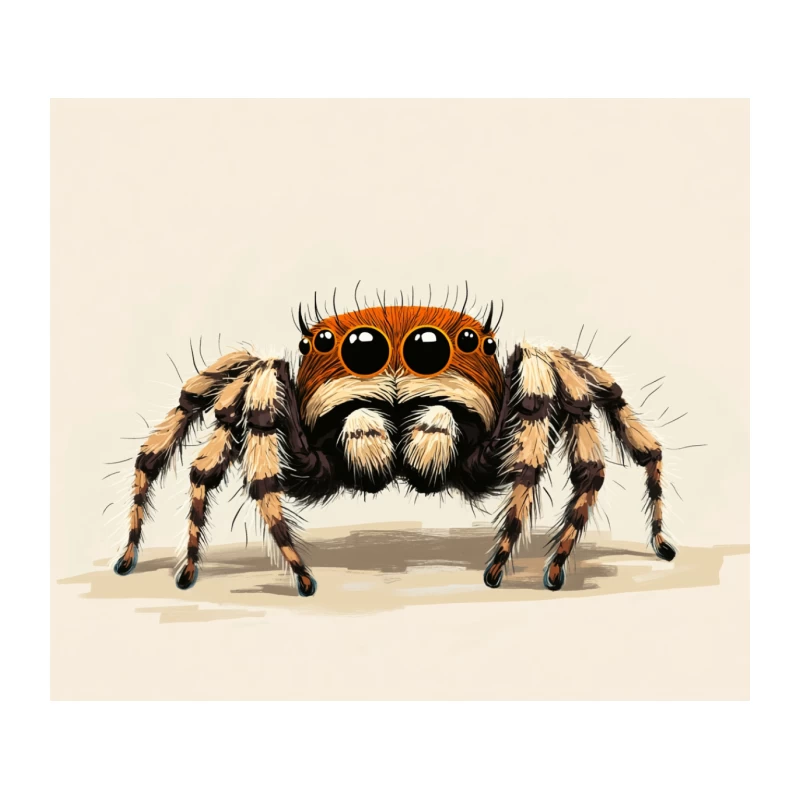 Adorable Illustrated Jumping Spider with Big Eyes Tapestry