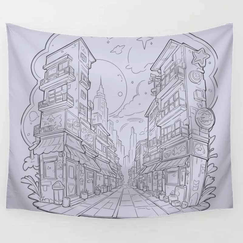 Urban Fantasy Street Scene Tapestry