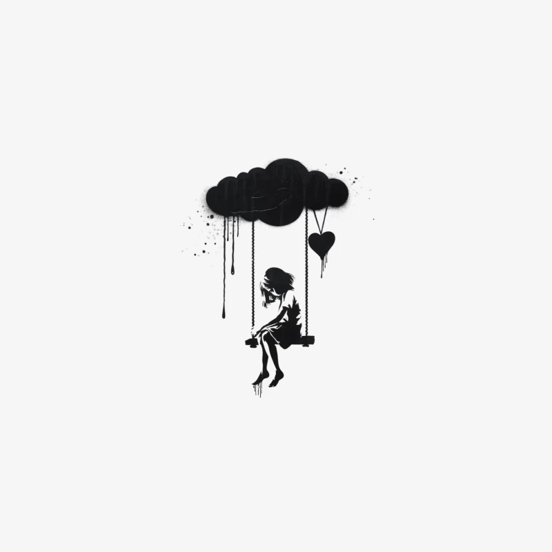 Melancholy Silhouette: A Lone Figure on a Heart-Shaped Swing Female Pullover Sweatshirt