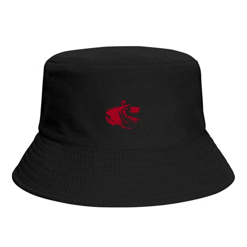 Red Minimalist Surfer Riding Ocean Wave Bucket Hat