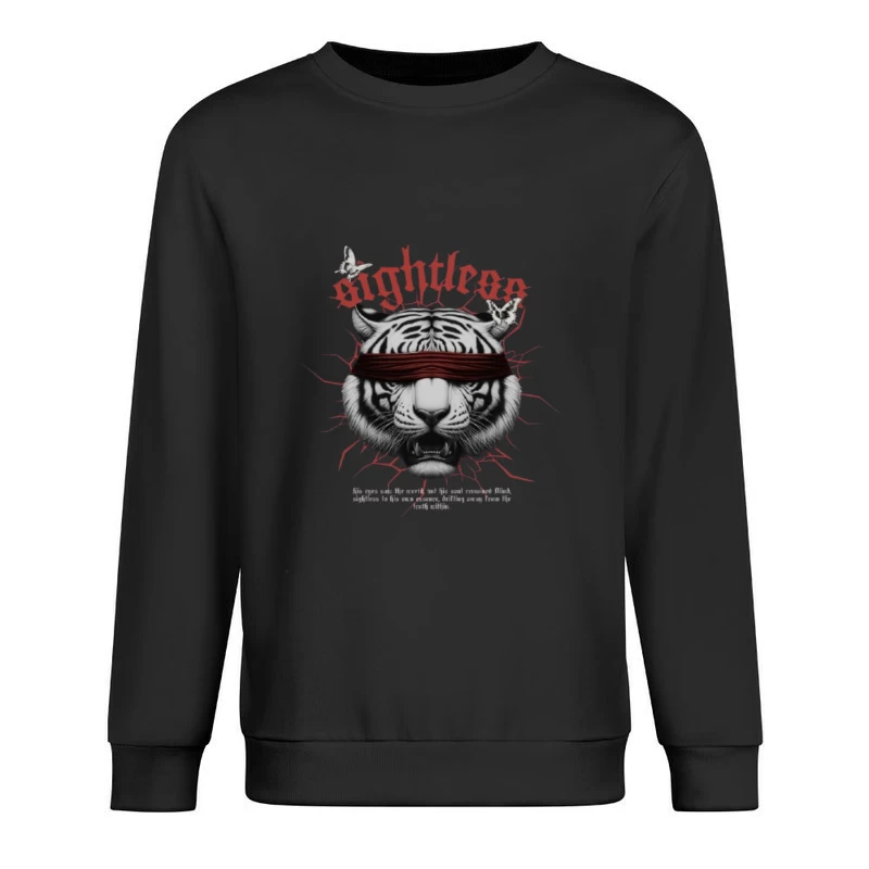 Blindfolded Tiger with Gothic Typography Male Pullover Sweatshirt