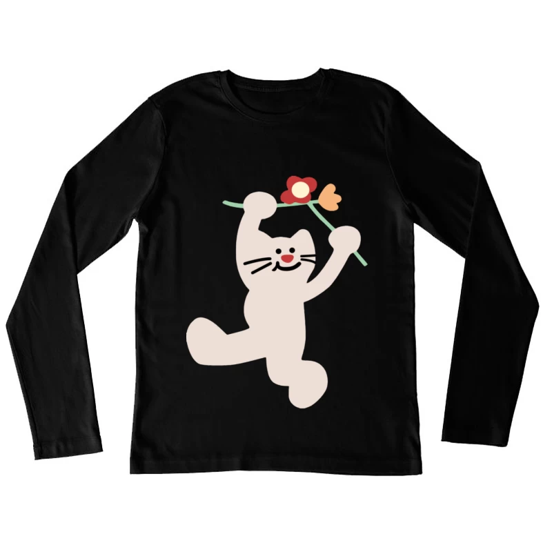 Fröhliche Katze mit Blumen Damen Langarm T-Shirt