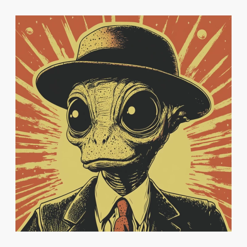 Retro Alien in Disguise: Vintage Sci-Fi Poster Art Pin