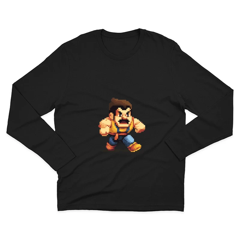 Retro Fighting Game Character in Pixel Art Style Male Long Sleeve T-Shirt