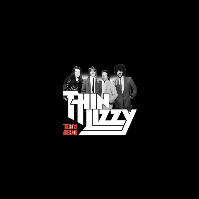 Thin Lizzy "The Boys Are Back" Album Cover - Classic Rock Band Portrait in Black and White Desk Mat