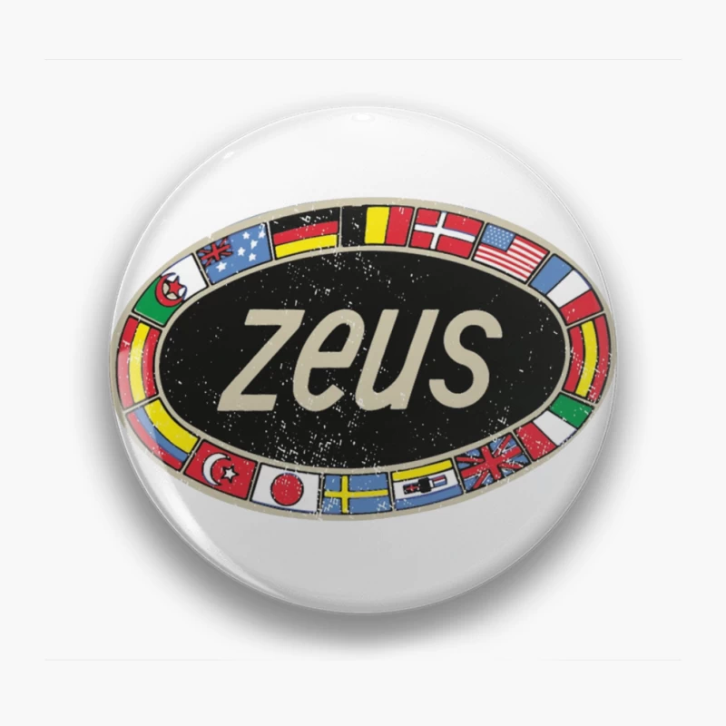 Zeus International Vintage Logo with National Flags Border Pin