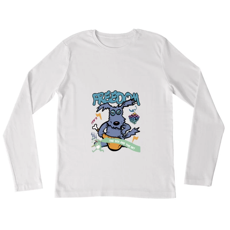 Liberté, Chien, Mer et Ciel Femme Manches Longues T-Shirt