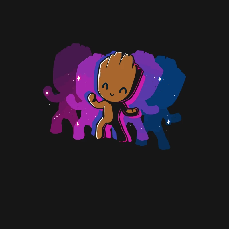 Cute Cartoon Groot from Guardians of the Galaxy in Colorful Space Male Long Sleeve T-Shirt