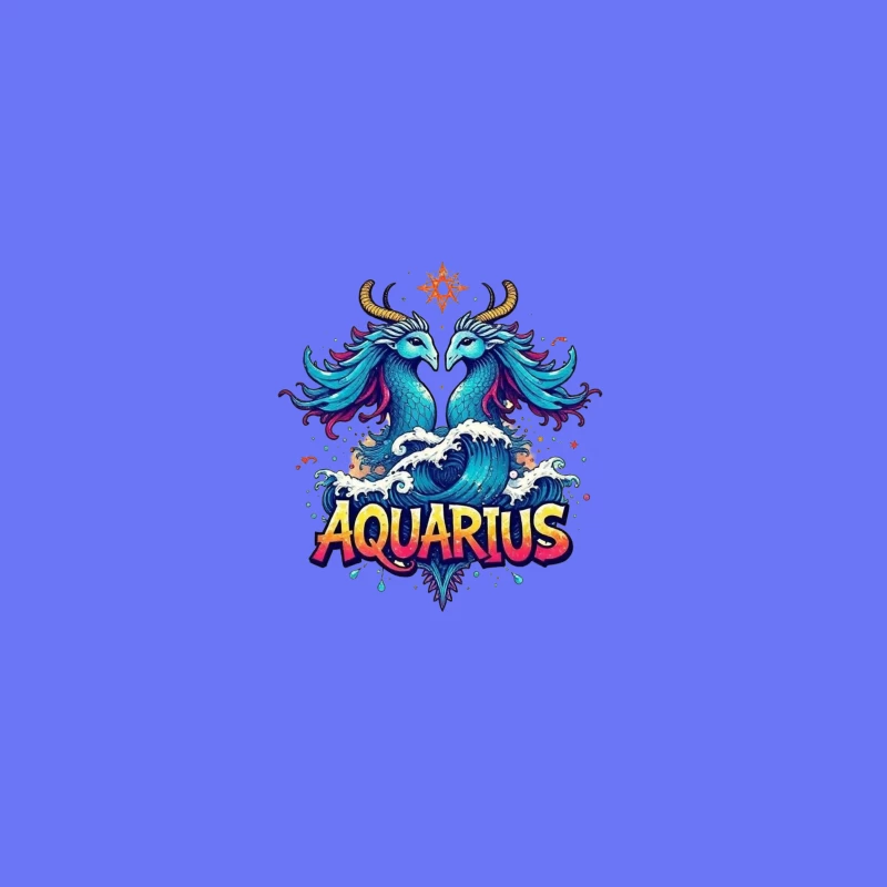 Colorful Aquarius Zodiac Sign with Waves Desk Mat