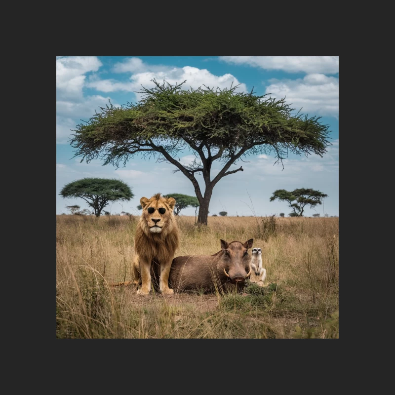 Unlikely Trio: Lion, Warthog, and Meerkat in African Savanna Male Pullover Sweatshirt
