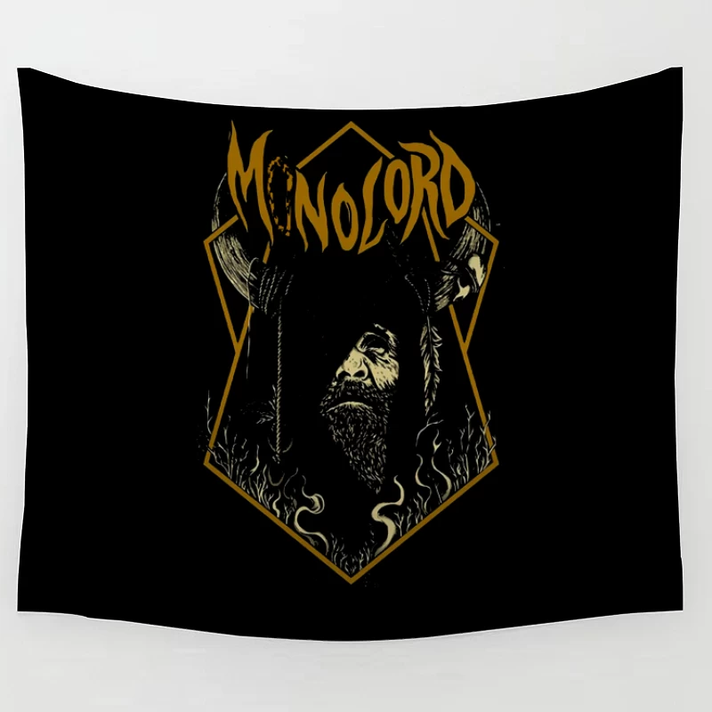 Minimalist Gold Gothic Logo with Bearded Figure Design Tapestry