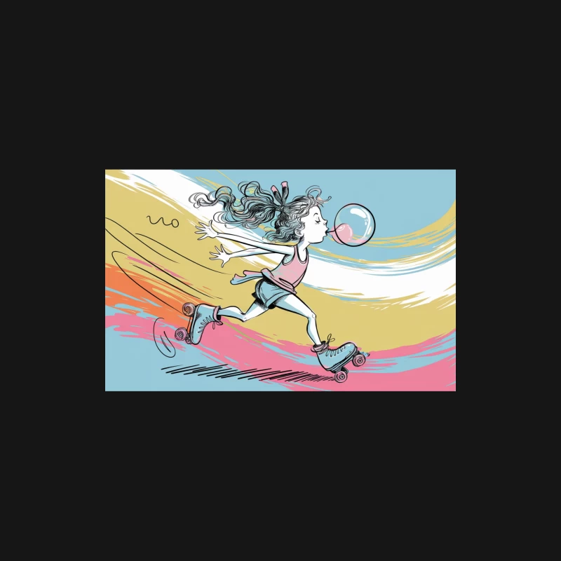 Whimsical Illustration of Girl Rollerskating with Bubble Gum Female Long Sleeve T-Shirt