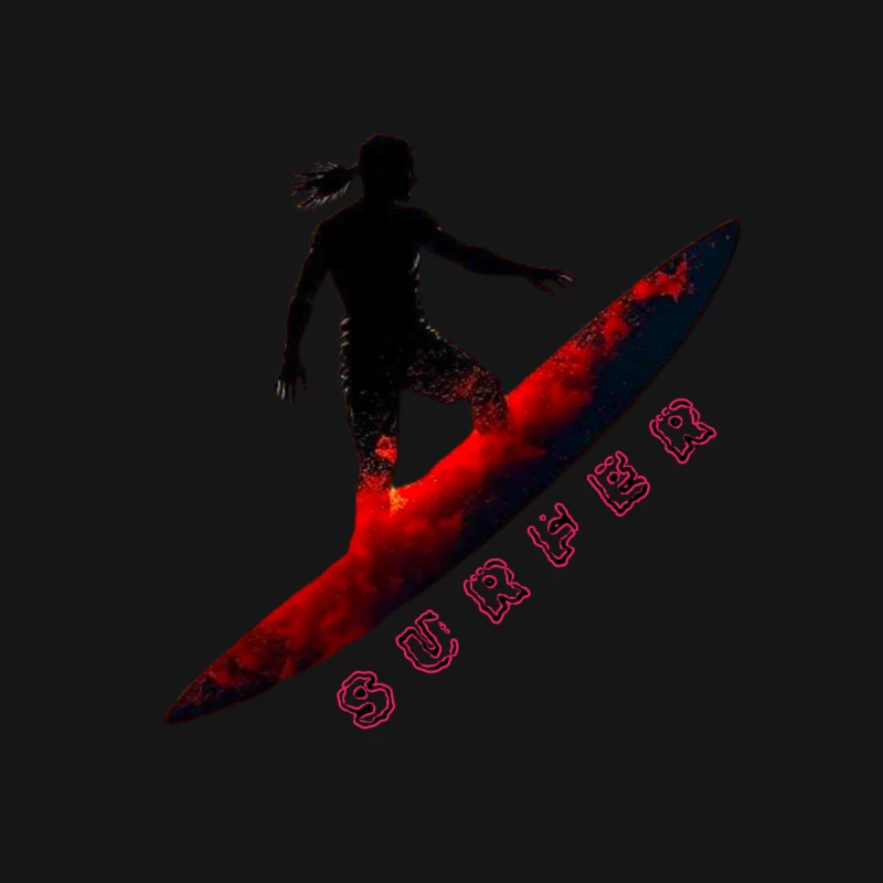 Dynamic Surfer Silhouette with Red Wave Effect Mouse Pad