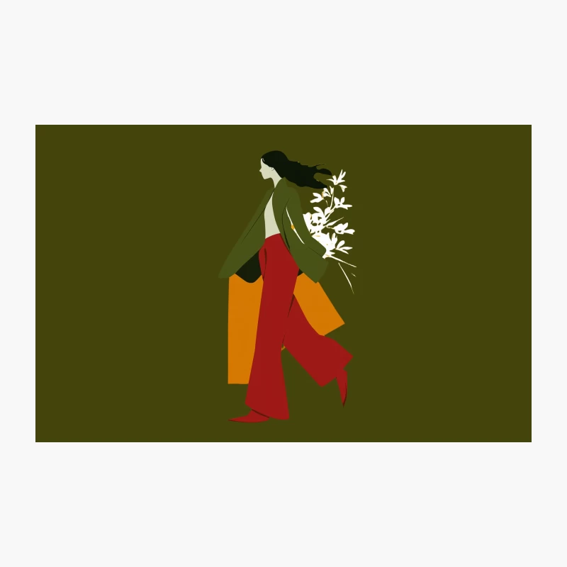 Modern Minimalist Fashion Illustration of Walking Woman Travel Mug