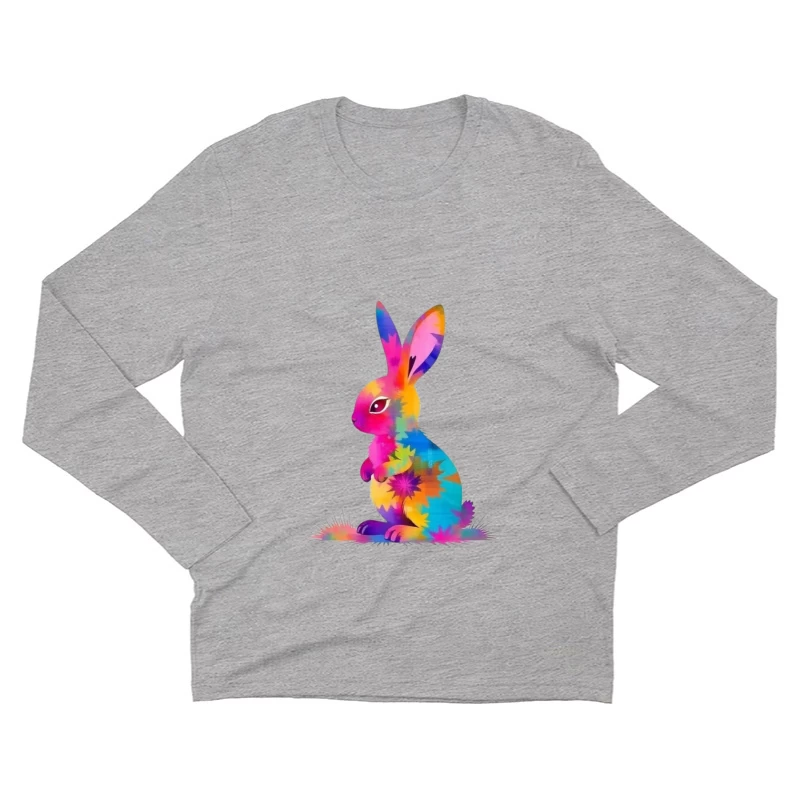 Vibrant Tie-Dye Watercolor Bunny Illustration Male Long Sleeve T-Shirt