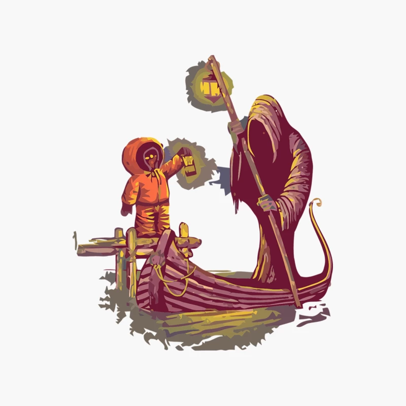 Eerie Encounter: Child Meets Death on Mystical Boat Cotton Tote Bag