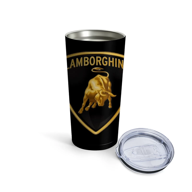 Lamborghini Luxury Automotive Brand Logo with Golden Bull Emblem Travel Mug