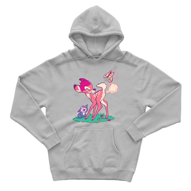 Cute Cartoon Deer with Butterfly Male Pullover Hoodie