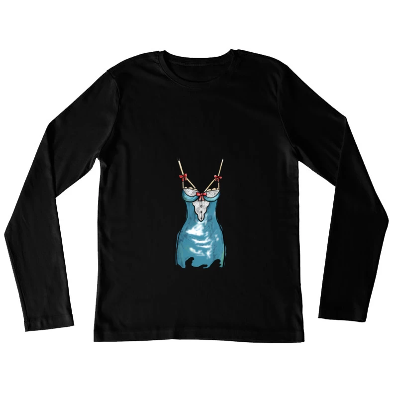 Camicia da notte blu con fiocchi rossi Maglietta maniche lunghe Donna