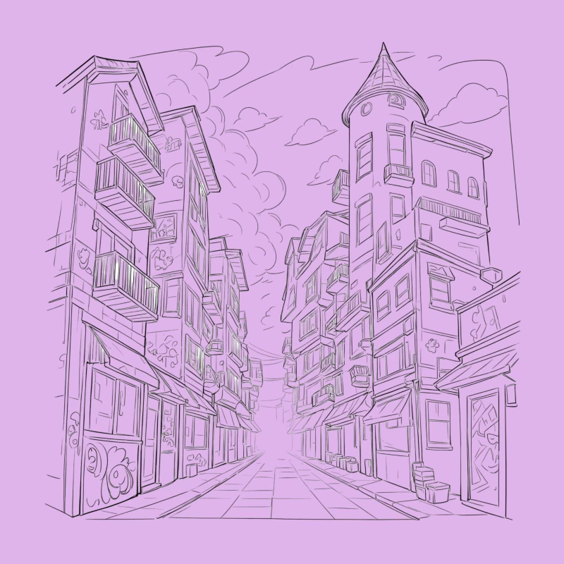 City Street Illustration Throw Pillow