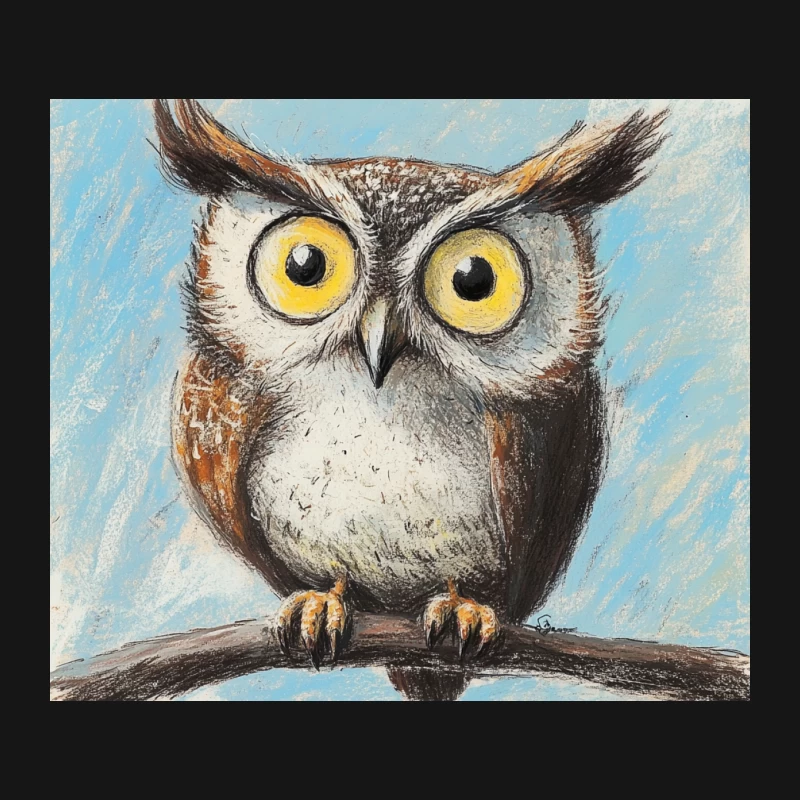 Cute Wide-Eyed Owl Pastel Drawing Mouse Pad
